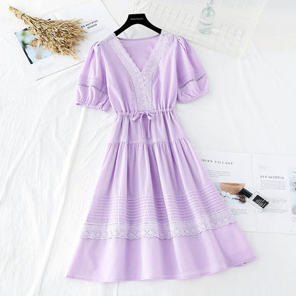 Gentle wind cotton linen skirt, slim waist, French minority dress  4186