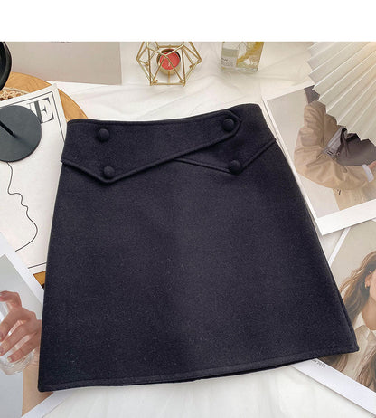 Design sense personalized button high waist slim A-line skirt  5365