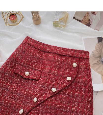 Small fragrance A-shaped skirt, irregular Hip Wrap Skirt  5359