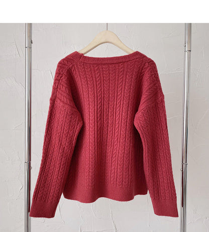 Single breasted V-neck Vintage sweater cardigan  6179