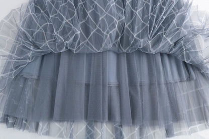 New early spring style, mesh skirt, plaid print pleated skirt  3709