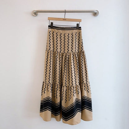 New skirt, stitching retro polka-dot print skirt, wavy pattern high waist long cake skirt  3678