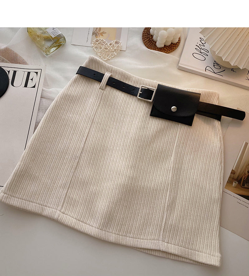 Hong Kong style leisure retro solid color slim high waist A-line skirt  5494