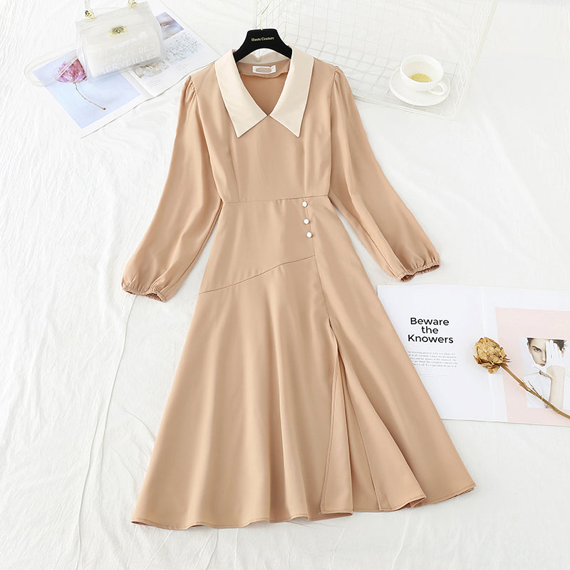 New waist closing thin French retro careful machine split skirt  4538