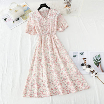 New lace doll neck French retro temperament fairy Chiffon Skirt  4844
