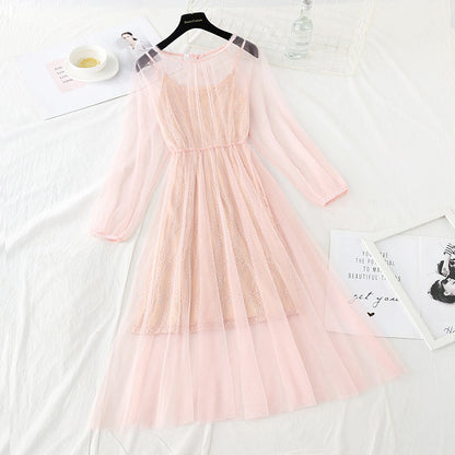Suspender backing French minority long skirt fairy super fairy series  4737