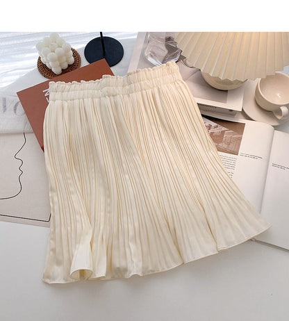 Foreign style solid color pleated high waist A-shaped skirt  5457