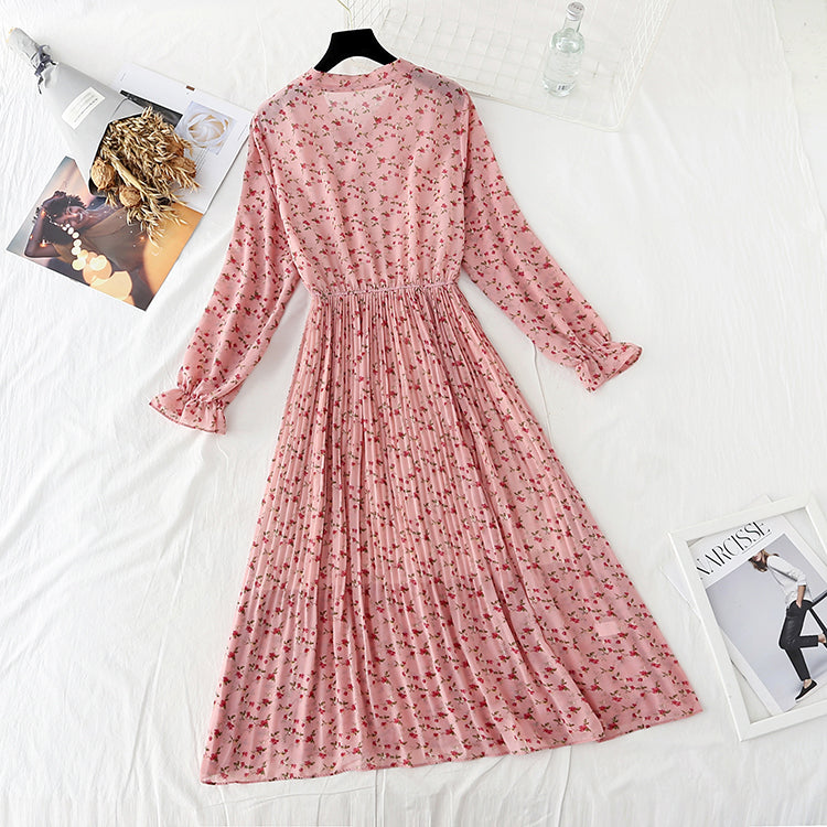 New long sleeved French retro pleated skirt fairy super fairy series  4549