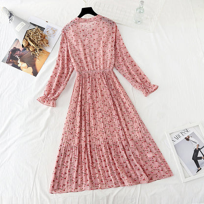 New long sleeved French retro pleated skirt fairy super fairy series  4549