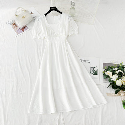 New French bubble sleeve small skirt square neck Fairy Dress  4867