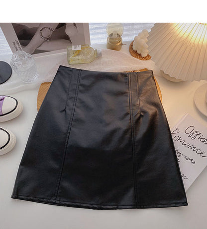 Versatile slim fashion PU leather skirt to prevent light loss  5346