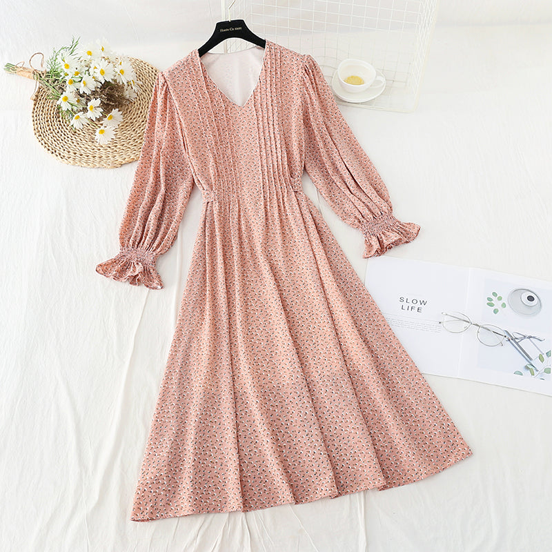 New waist closing slim bandage Chiffon French tea break dress 4576