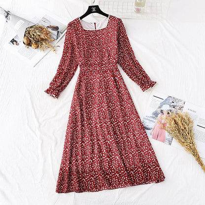 French retro super fairy square collar Lace Floral bottomed long skirt  3997
