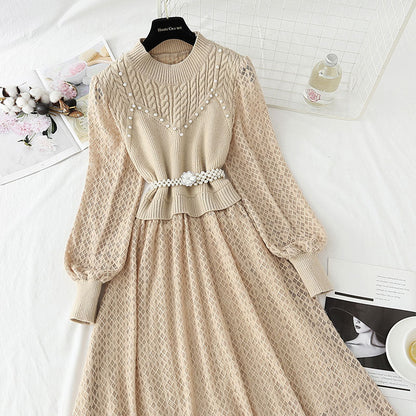 New super fairy lace stitched knitted dress  4435