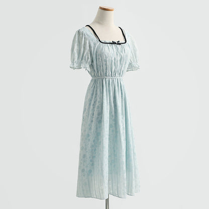 Niche design sense square collar Kikyo first love dress  4292