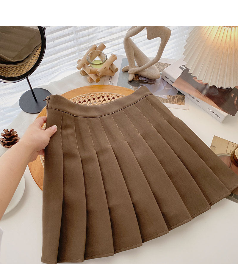 Korean version of age reducing college style solid color high waist A-shaped skirt  5381