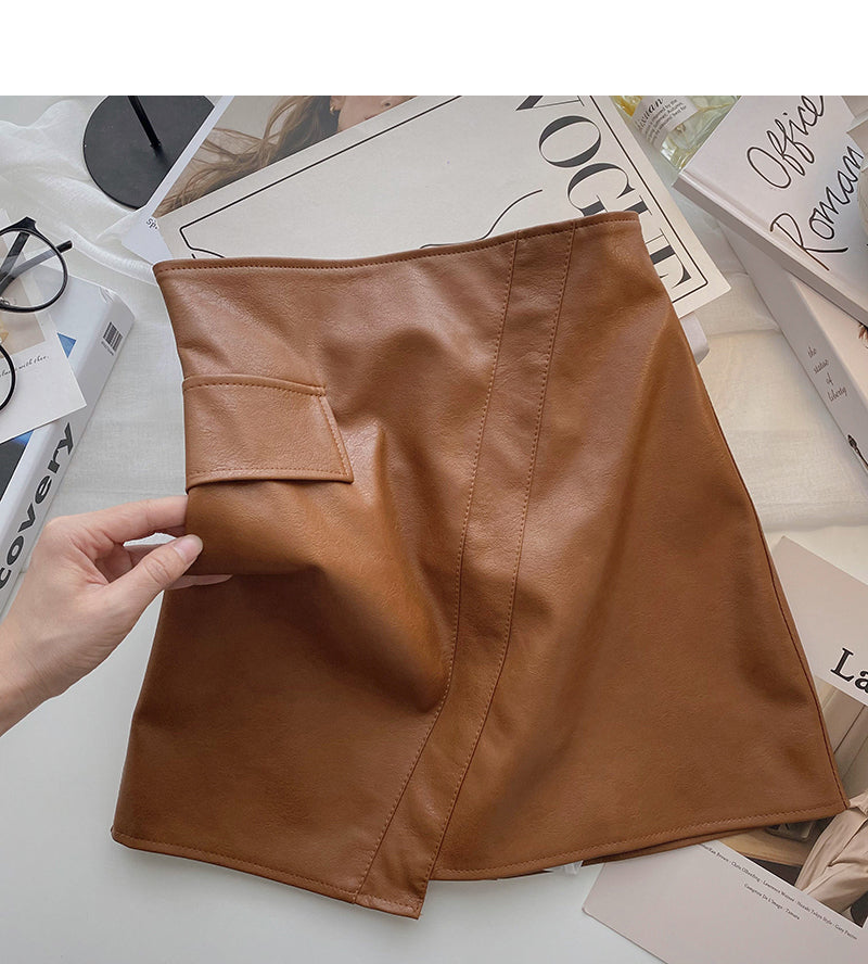 Korean style port style design PU Leather High Waist Hip Wrap Skirt  5423