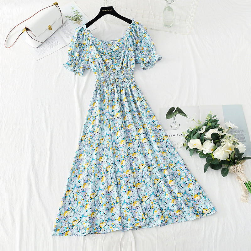 New gentle wind floral dress French Chiffon tea break skirt  4863