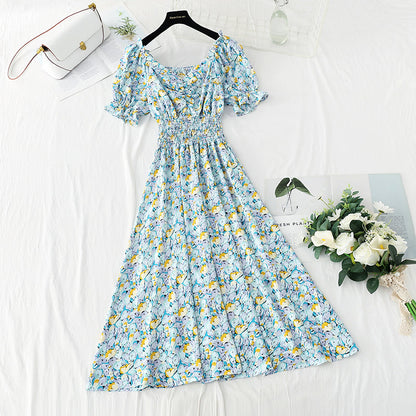 New gentle wind floral dress French Chiffon tea break skirt  4863