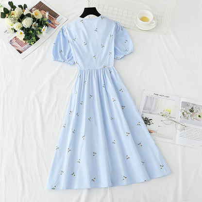 Cotton linen dress embroidered first love tea break skirt  4273