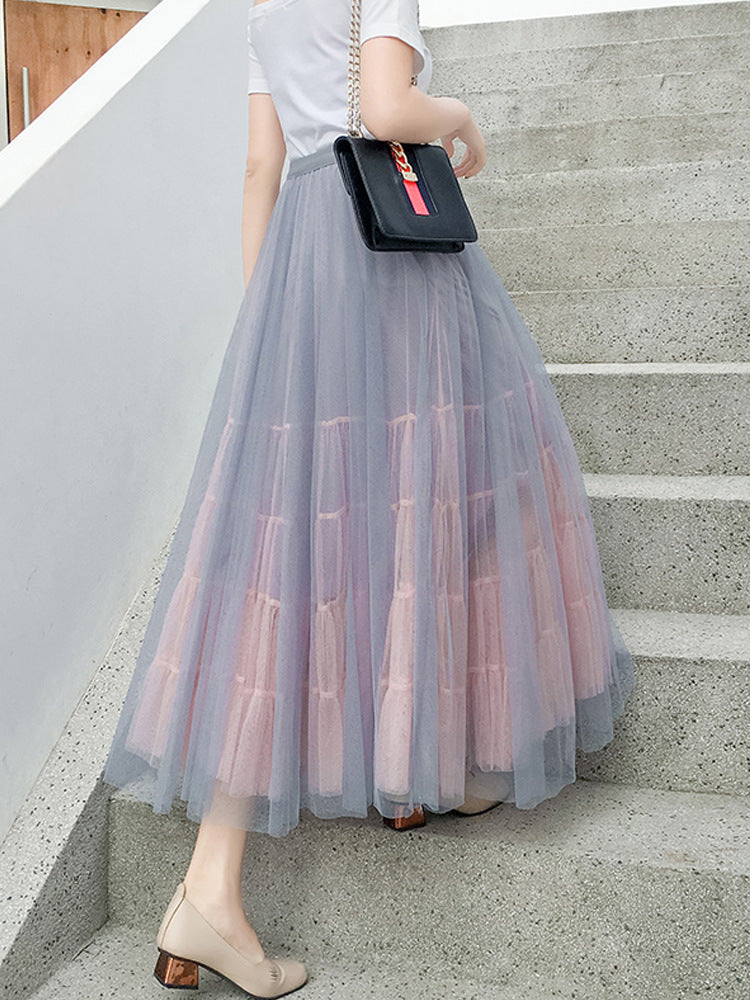 High waist skirt, spliced double gauze skirt, big A-line skirt, fairy bouffant skirt  3686