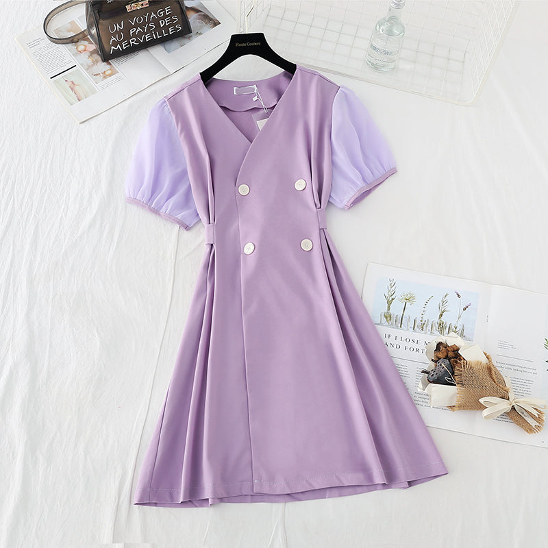 Chiffon waistband shows thin temperament. Small double breasted suit skirt  4649