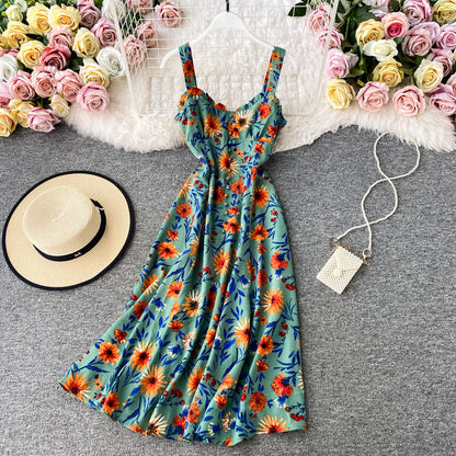 Slim temperament suspender beach skirt women's seaside holiday dress  3791