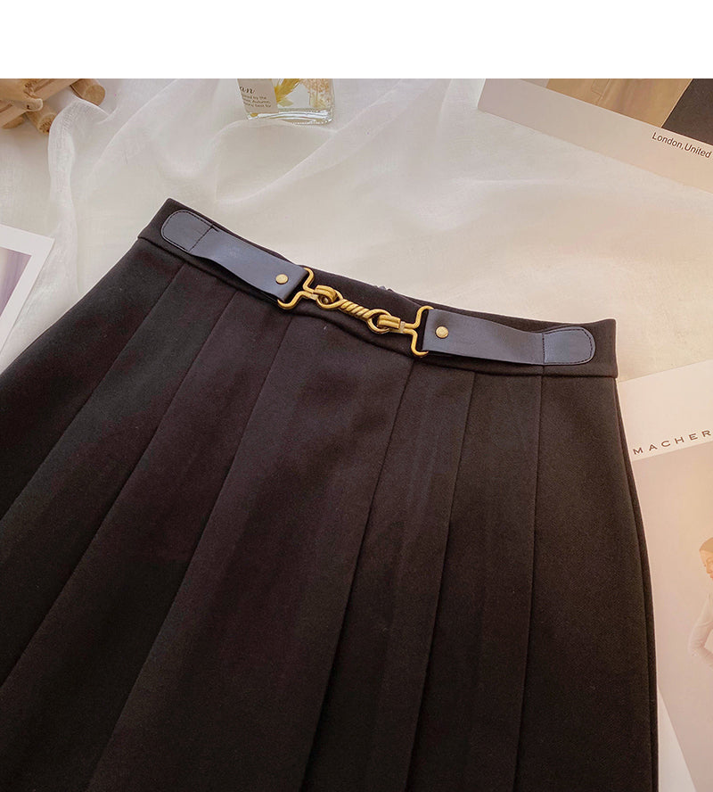 Hong Kong style leisure high waist A-line pleated skirt  5388