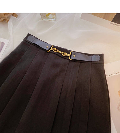 Hong Kong style leisure high waist A-line pleated skirt  5388