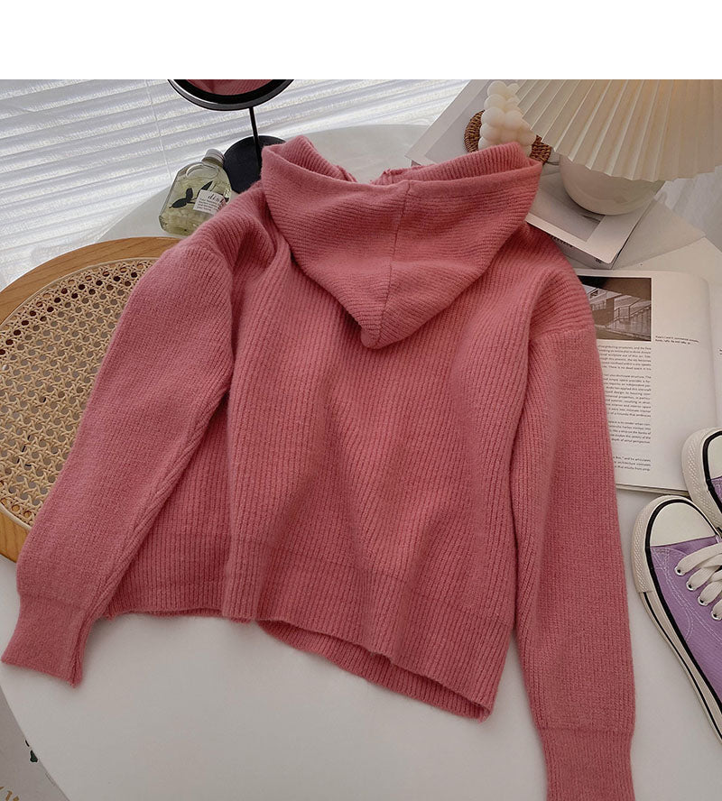 Sweater women's lazy style solid color loose hooded coat  5927