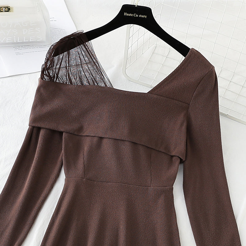 New versatile light and luxurious design feeling bottomed small black skirt  4565