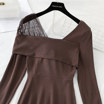 New versatile light and luxurious design feeling bottomed small black skirt  4565