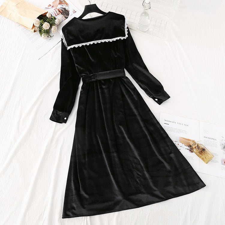 French retro golden velvet dress super xiansen long skirt  4499