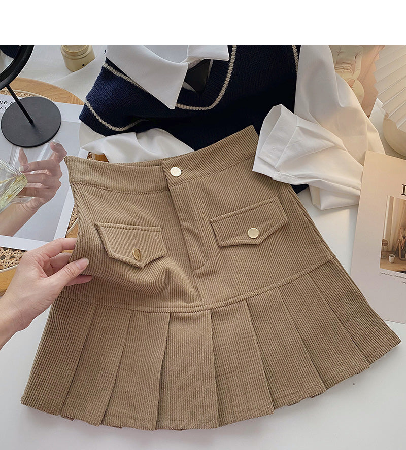 Design versatile fashion high waist corduroy A-line skirt  5471