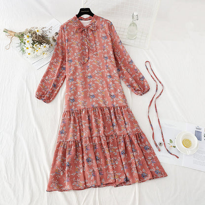 New women's lace up bow temperament retro floral skirt  4817