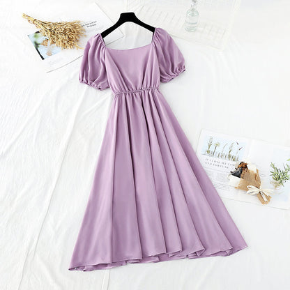 New style goddess of temperament bubble sleeve French retro long skirt  4658