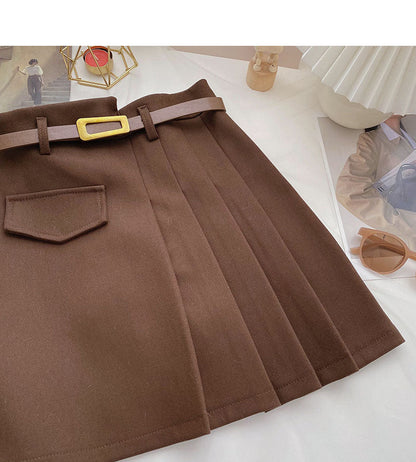 Pleated skirt, irregular, slim, fashionable A-line skirt with belt  5360