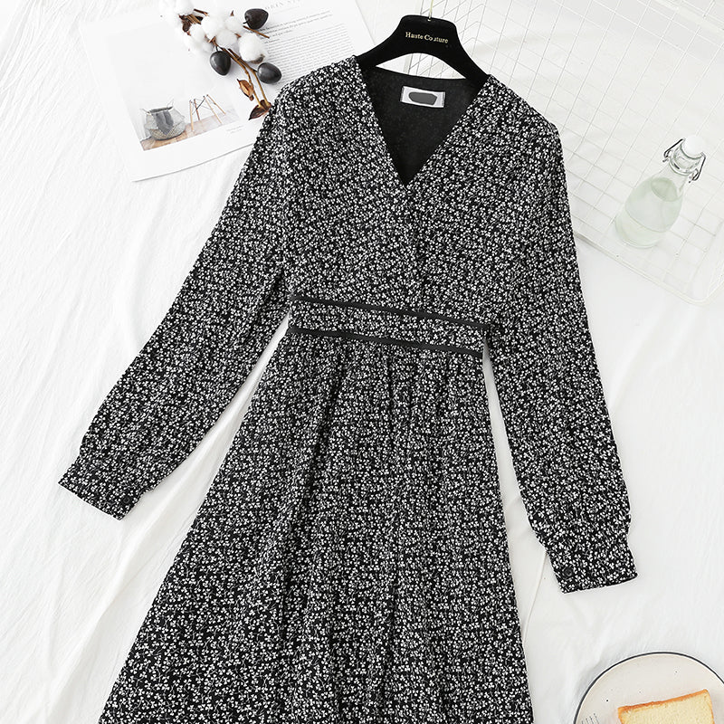 Korean Chiffon V-neck Floral Dress  4784