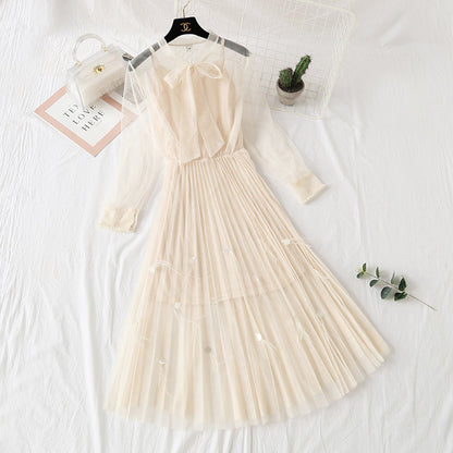 Gauze dress feather nail bead long sleeve sling  4311