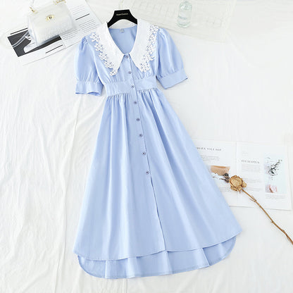 Lace doll neck dress bow belt waist slim  4191