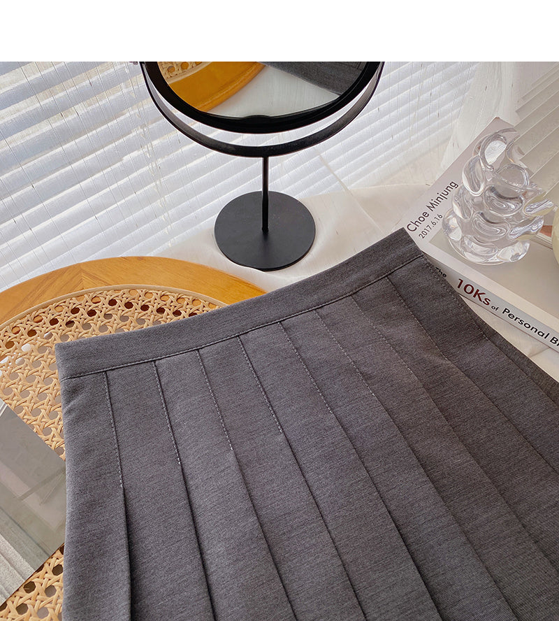 Korean version of versatile popular solid color high waist A-line skirt  5558