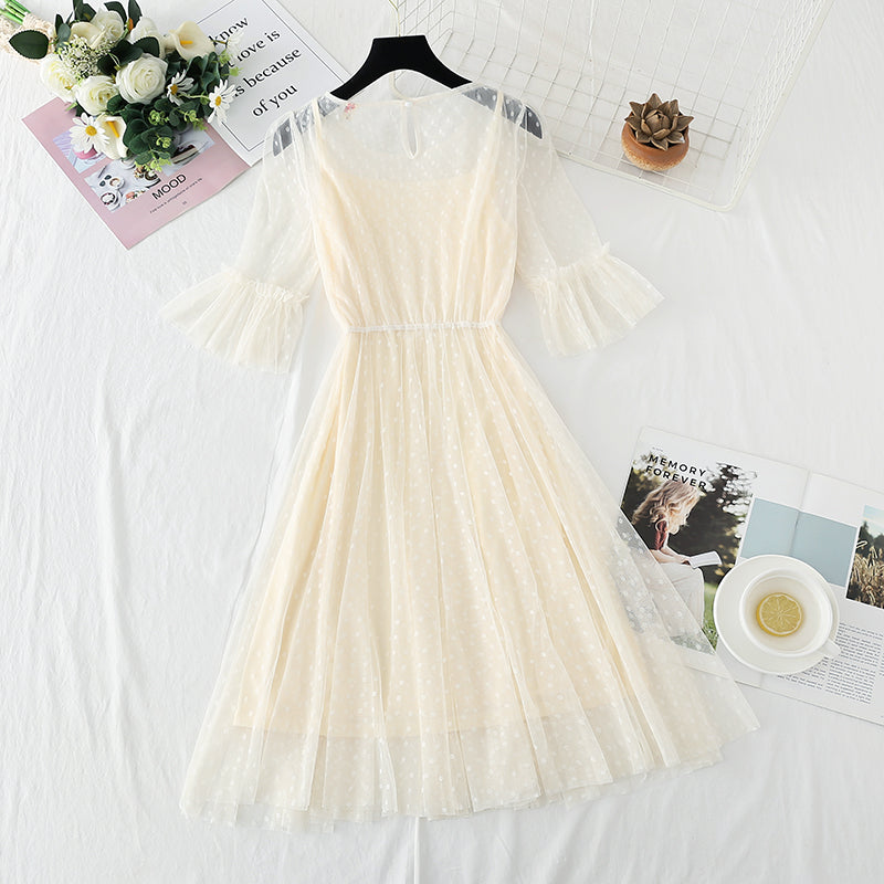 Flower Rhinestone bead mesh dress  4407