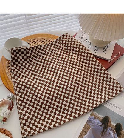 Retro chessboard plaid skirt with slim waist  5344