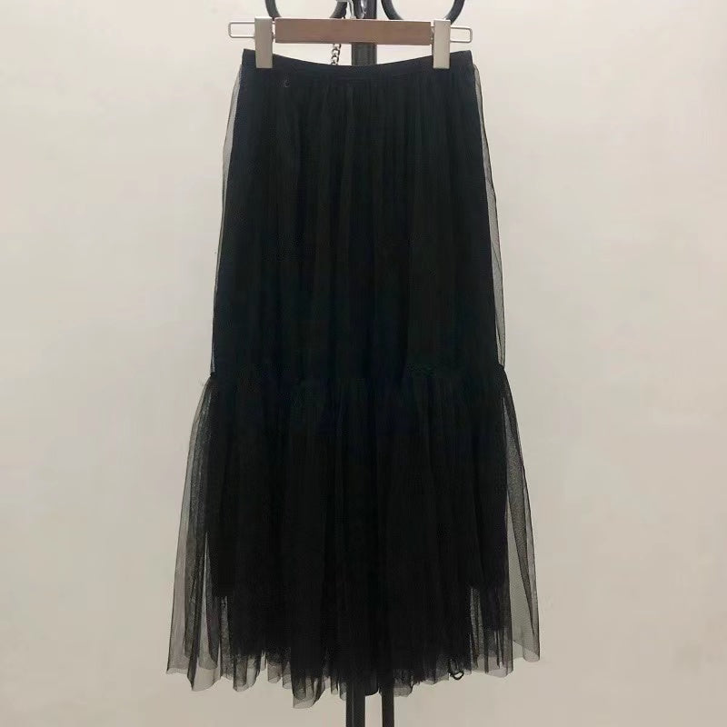 Mesh skirt, fairy elegant big skirt put bouffant skirt, draping feeling splicing gauze skirt  3710