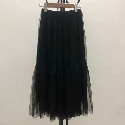 Mesh skirt, fairy elegant big skirt put bouffant skirt, draping feeling splicing gauze skirt  3710