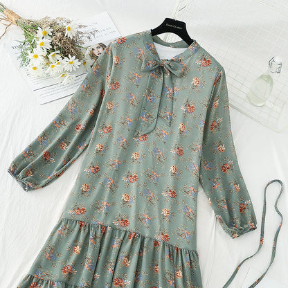 New women's lace up bow temperament retro floral skirt  4817