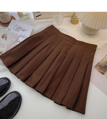 Simple solid color versatile high waist pleated skirt  5351