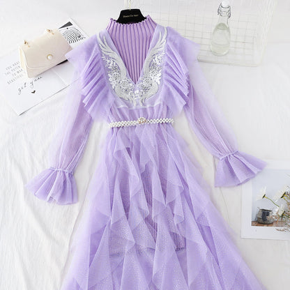 Light mature style, thin temperament, knitted dress, female  4406