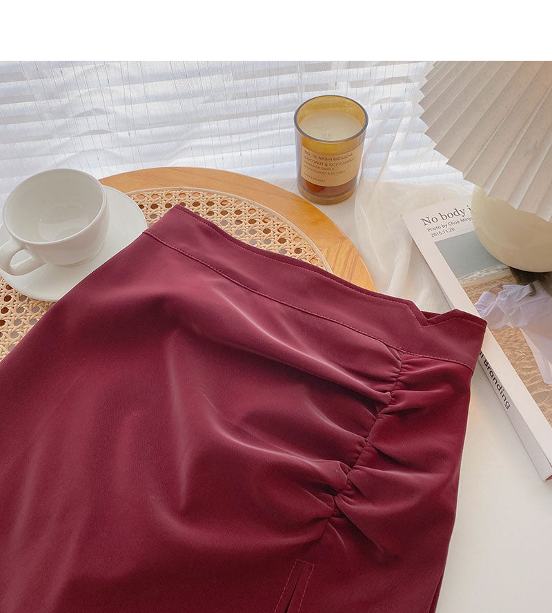 The new Korean fashion retro pleated and forked slim Hip Wrap Skirt  5356