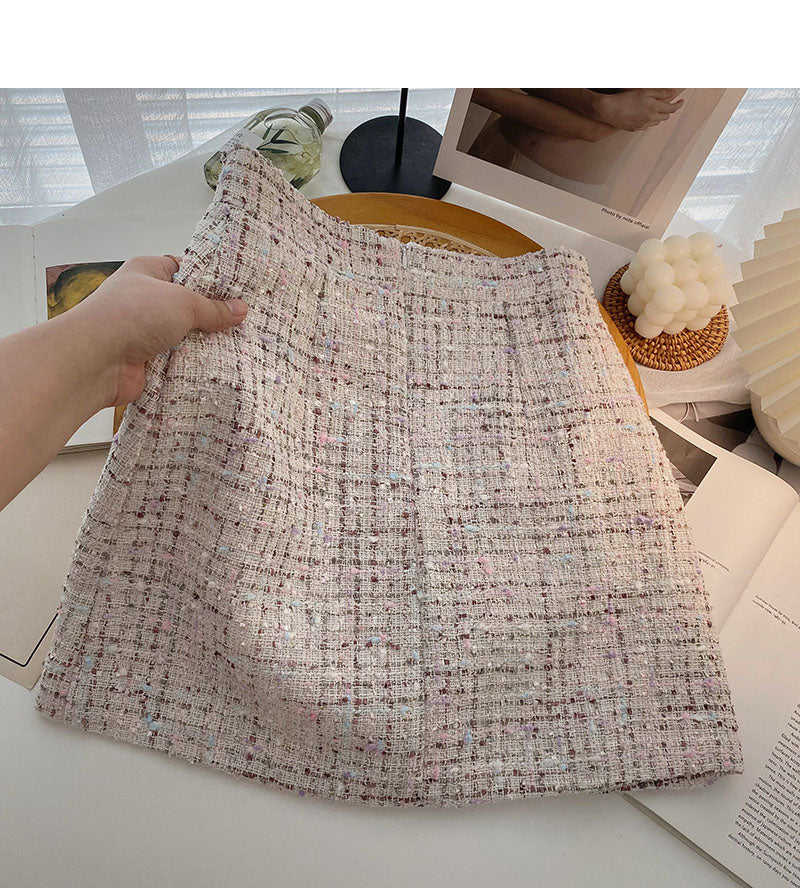 Gas retro tweed Plaid high waist A-shaped Hip Wrap Skirt  5503